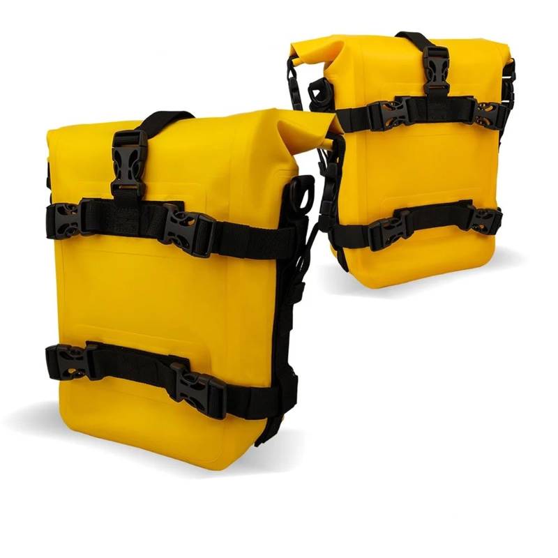 Motorradrahmen Tasche Für 6L Große Kapazität Outdoor Pannier Tank Seitentasche Werkzeug Pack Motorrad Teile Crash Bar Dry Bag Wasserdichte Motor Stoßstange Tasche Motorrad Sturzbügeltasche(Yellow 2pc) von YUCHUJCGSS