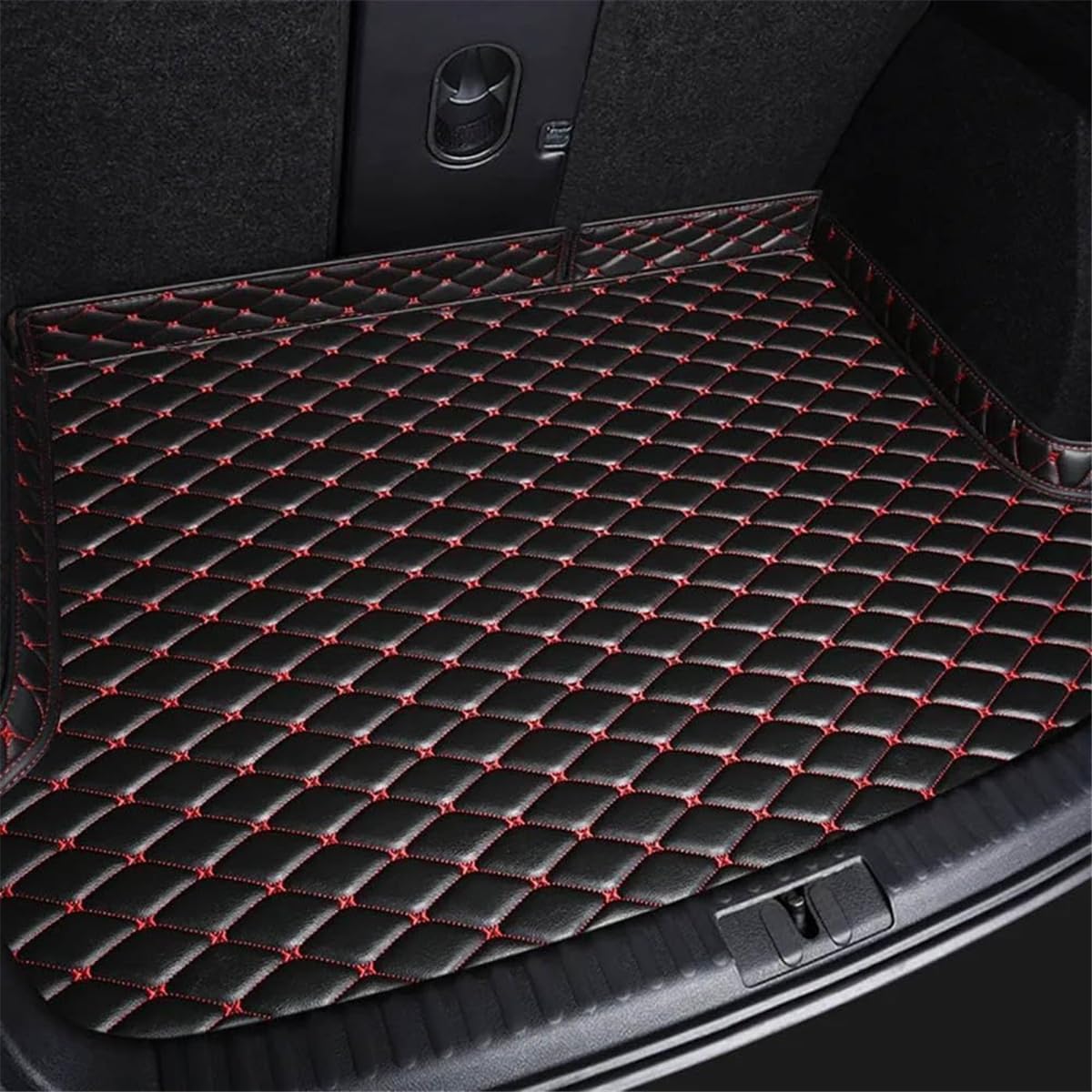 Auto Kofferraummatten für Volvo XC90 7 Seats New Energy 2016-2024, Anpassen Leder Kofferraumwanne Schutzmatte wasserdichte Kratzfest rutschfest Cargo Innere Zubehör,C/Black-Red von YUEDAM