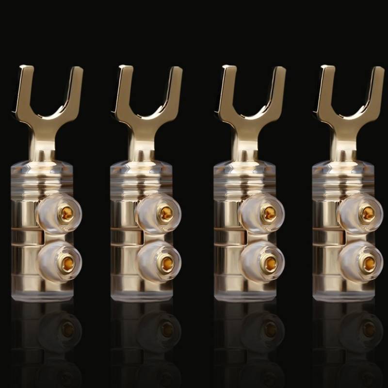 YUEKOPOU Bananen-Lautsprecher-Stecker, Bananen-Kab 24k Gold Plated Plug Conenctor Gold Plated Spade Speaker Y Plugs Audio Screw Fork Connectors High Clear von YUEKOPOU