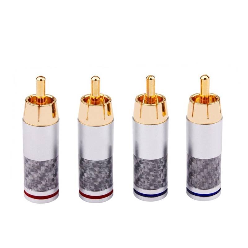 YUEKOPOU Bananen-Lautsprecher-Stecker, Bananen-Kab 4 PCS Plug Carbon Fiber 24k Gold-Plated Connectors Male Plug Adapter Video/Audio Wire Connector von YUEKOPOU