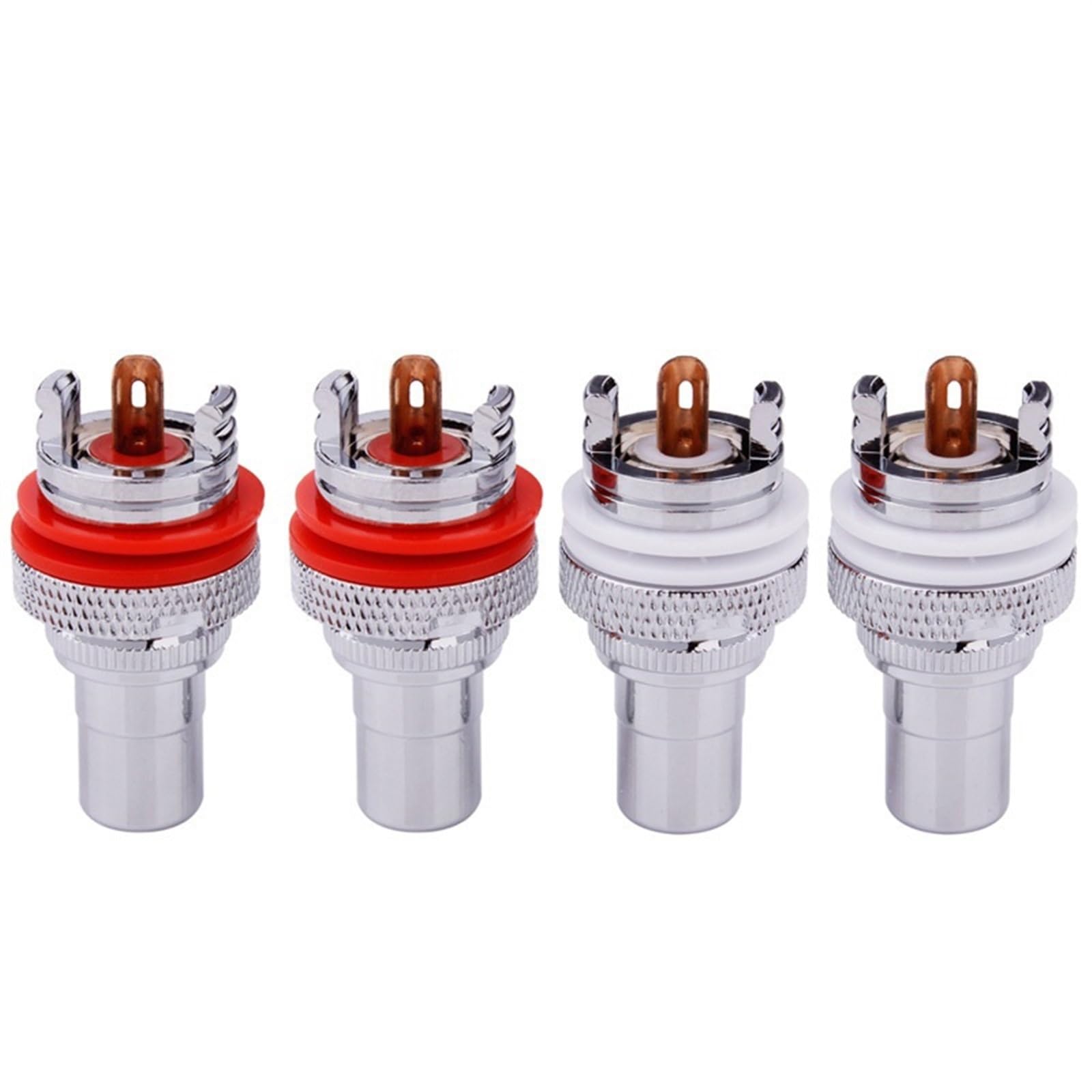 YUEKOPOU Bananen-Lautsprecher-Stecker, Bananen-Kab 4pcs Female Socket Chassis CMC Connector Rhodium Plated Copper Jack 32mm Copper Plug HiFi White Red Audio Jacks(Silver) von YUEKOPOU