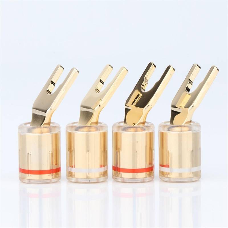 YUEKOPOU Bananen-Lautsprecher-Stecker, Bananen-Kab 4pcs Pure Copper Gold Plated Spade Plug for Speaker Cable Screw Locking Banana Connector HiFi Fork Plug(Gold) von YUEKOPOU