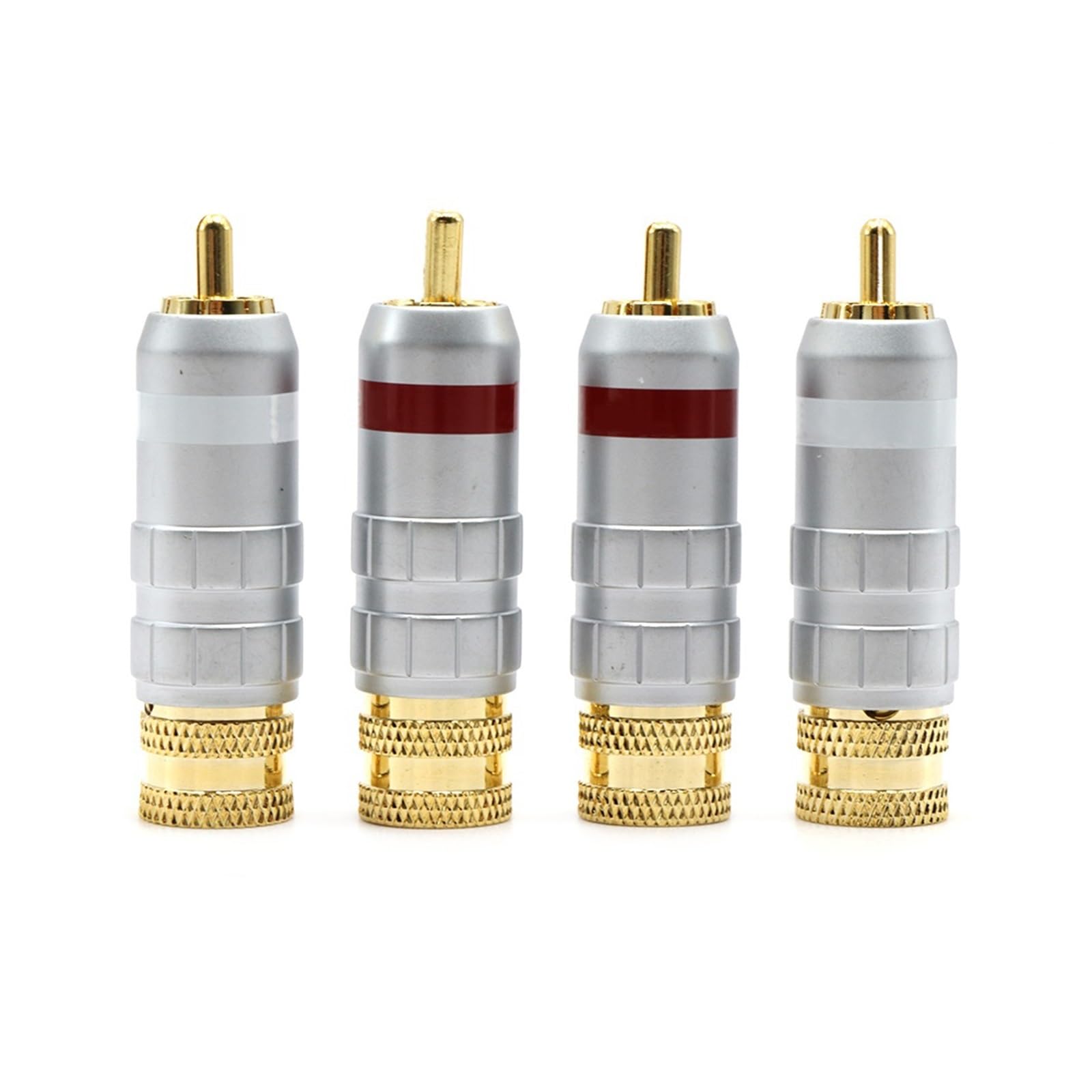 YUEKOPOU Bananen-Lautsprecher-Stecker, Bananen-Kab 4pcs Silver Link Brass Gold Plated Solder Male Plug HiFi Audio Interconnect Connector Plug von YUEKOPOU