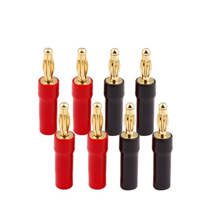 YUEKOPOU Bananen-Lautsprecher-Stecker, Bananen-Kab 8pcs 4mm Banana Plugs Gold Plated Speaker Connector Adapter Audio Wire Connector 1pair Black&red In Silicon Tube von YUEKOPOU