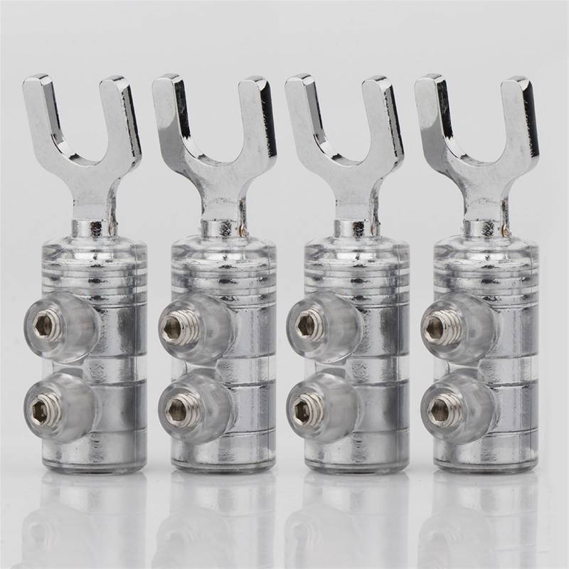 YUEKOPOU Bananen-Lautsprecher-Stecker, Bananen-Kab Rhodium Plated Plug Conenctor Fork Plug Spade Speaker Y Plugs Audio Screw Fork Connectors High Clear(Chrome Plating) von YUEKOPOU