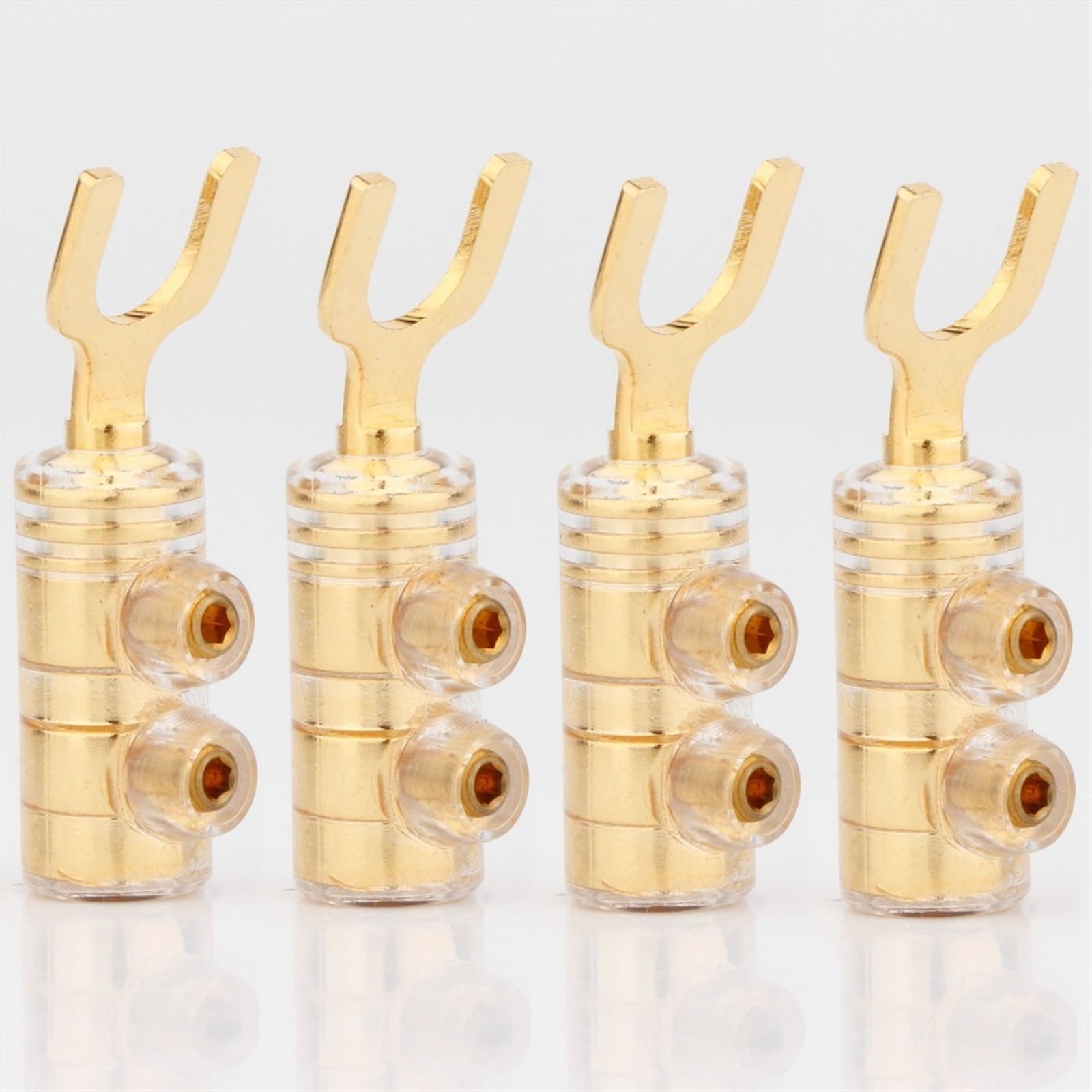 YUEKOPOU Bananen-Lautsprecher-Stecker, Bananen-Kab Rhodium Plated Plug Conenctor Fork Plug Spade Speaker Y Plugs Audio Screw Fork Connectors High Clear(Gold) von YUEKOPOU