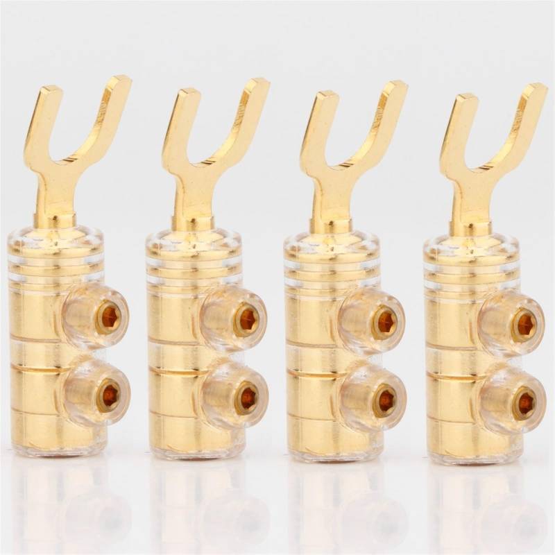 YUEKOPOU Bananen-Lautsprecher-Stecker, Bananen-Kab Rhodium Plated Plug Conenctor Fork Plug Spade Speaker Y Plugs Audio Screw Fork Connectors High Clear(Gold) von YUEKOPOU