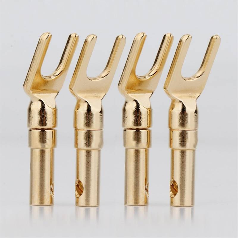 YUEKOPOU Bananen-Lautsprecher-Stecker, Bananen-Kab Spade Plug 24K Gold Plated Fork Plug Speaker Y Connector Adapter Y Spade Speaker Plugs HiFi DIY Speaker Cable Plug(12PCS) von YUEKOPOU