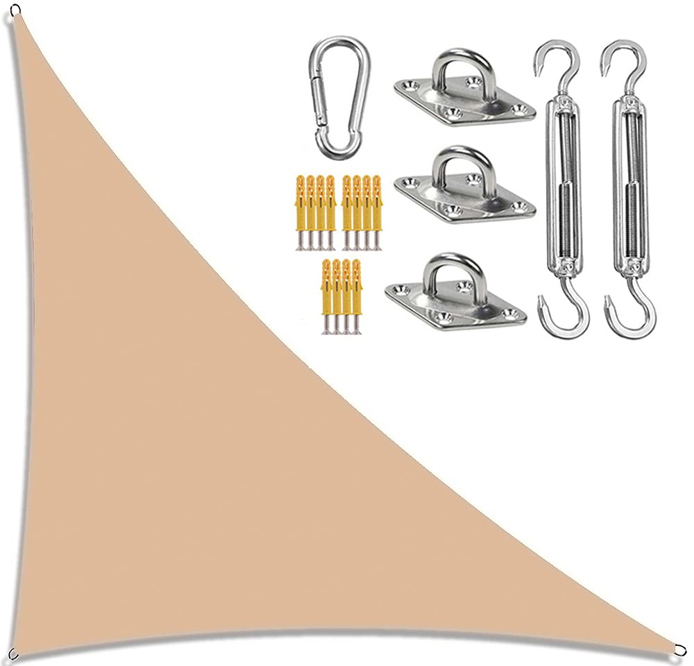 YUEKOPOU Gartensegel, Sonnensegel mit Seil, Garten-Segeldach, dreieckiger Sonnensegel-Schatten mit Befestigungssatz, rechtwinklige Garten-Schattensegel, Sonnenschutz-Markisen, von YUEKOPOU