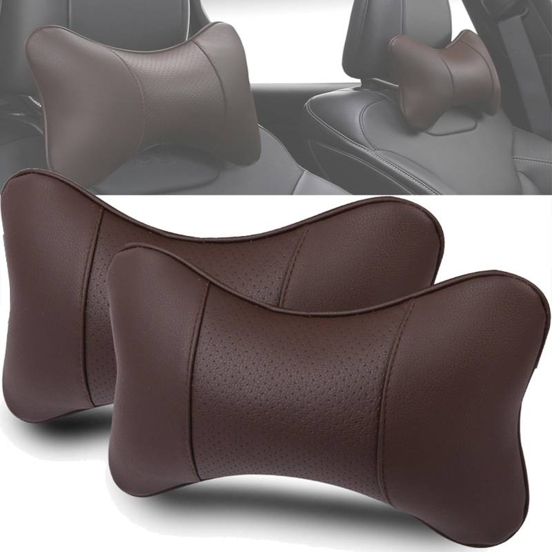 YUEMING 2 Stück Auto Nackenkissen, PU-Leder Weichheit Auto Kopfstütze Kissen zum Fahren, Sicherheit Ergonomische Nackenstütze Kissen für Autofahren Reisen,29 * 19CM von YUEMING