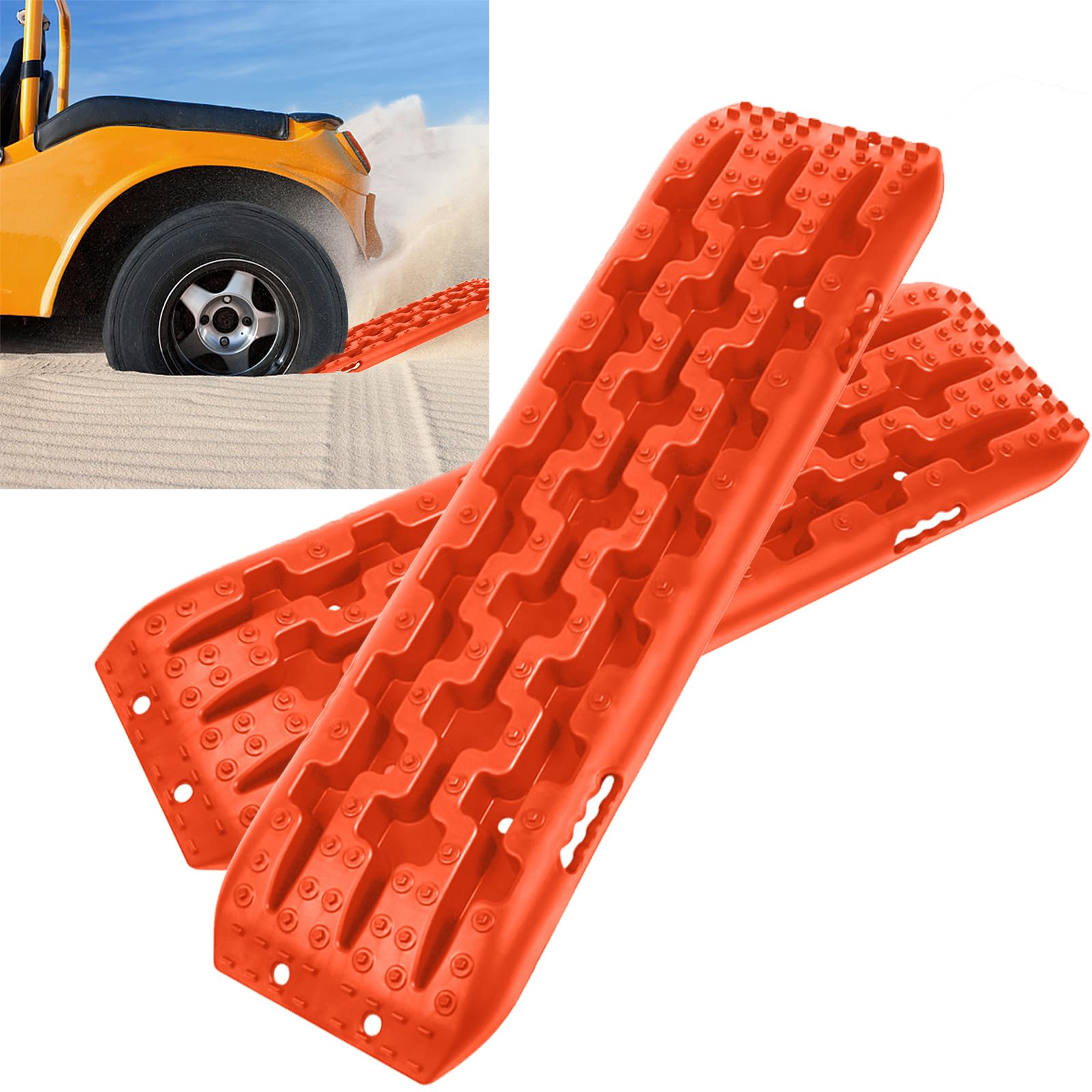 YUENFONG 2 Stück Sandbleche Anfahrhilfe mit Aufbewahrungstasche, Traktionsmatte Recovery Board 10T Last Traktionshilfe, Reifenleiter für Wohnmobil Geländewagen PKW, Orange von YUENFONG