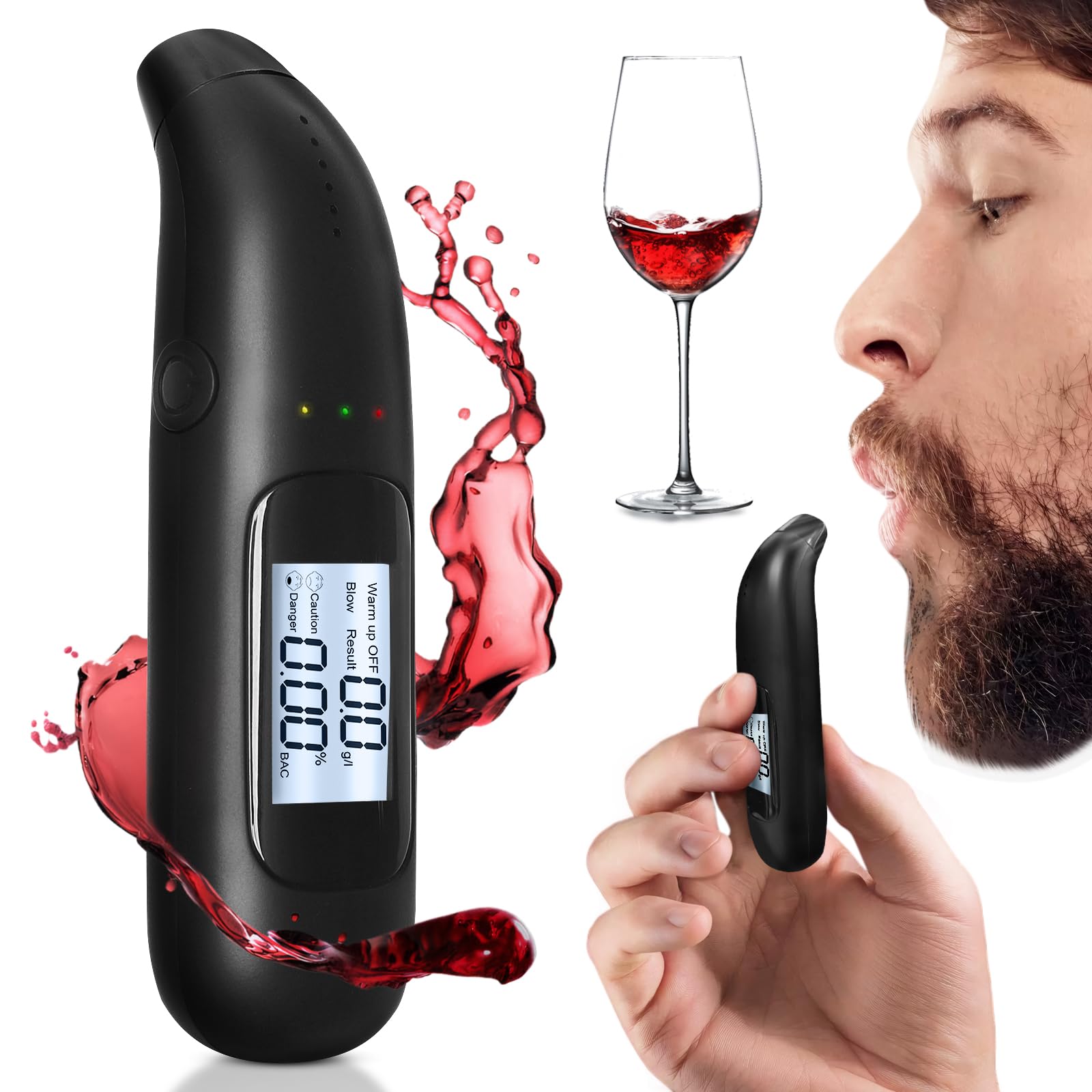 YUFFQOPC Alkoholtester, Alkoholtester Polizeigenau mit Digitaler Blauer LCD-Anzeige, mit USB-Akku Professioneller Alkoholmessgerät, Mouthpieces unnötig, für den Einsatz zu Hause oder auf Partys von YUFFQOPC