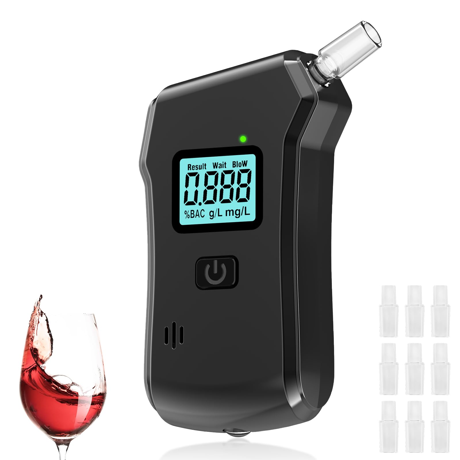 YUFFQOPC Alkoholtester,Alkoholtester Polizeigenau,Hochpräziser Promillemessgerät mit Digitalem Blauer LCD-Anzeige,Professioneller Alkoholmessgerät mit 10 Mundstücken,Tragbarer Atemalkoholtester von YUFFQOPC