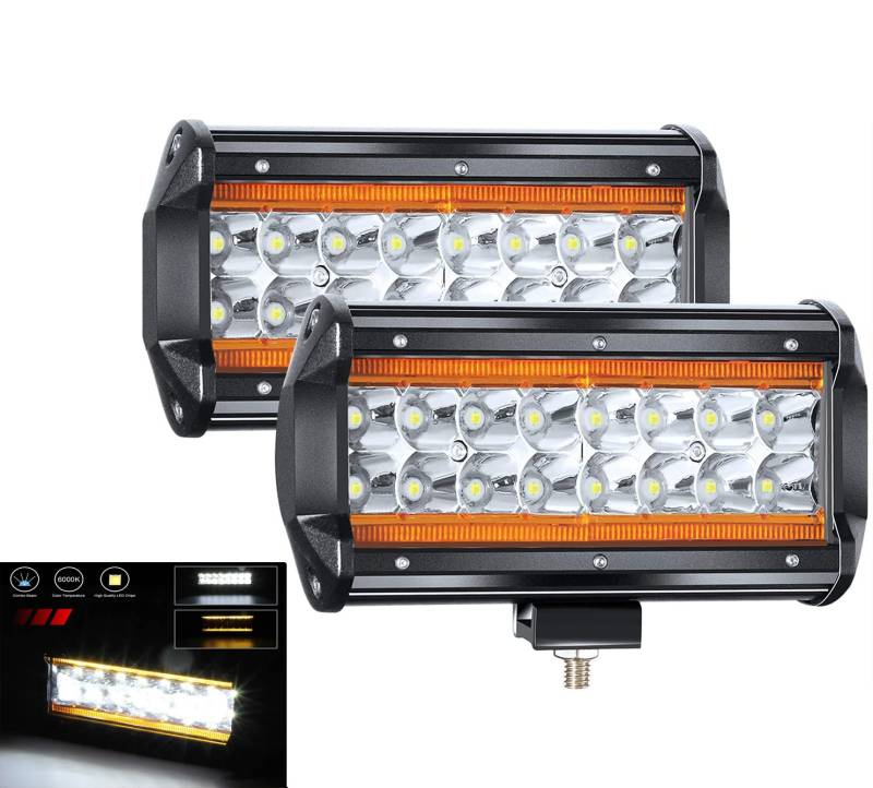 YUGUANG 7 Zoll Paar LED Zusatzscheinwerfer 240W 24000LM LED Bar Hi Lo Strahl Reinweiß 6000K+3000K Bernstein Gelb Augen Engel Arbeitslicht 9-30V Offroad Scheinwerfer Arbeitsscheinwerfer Traktor SUV. von YUGUANG