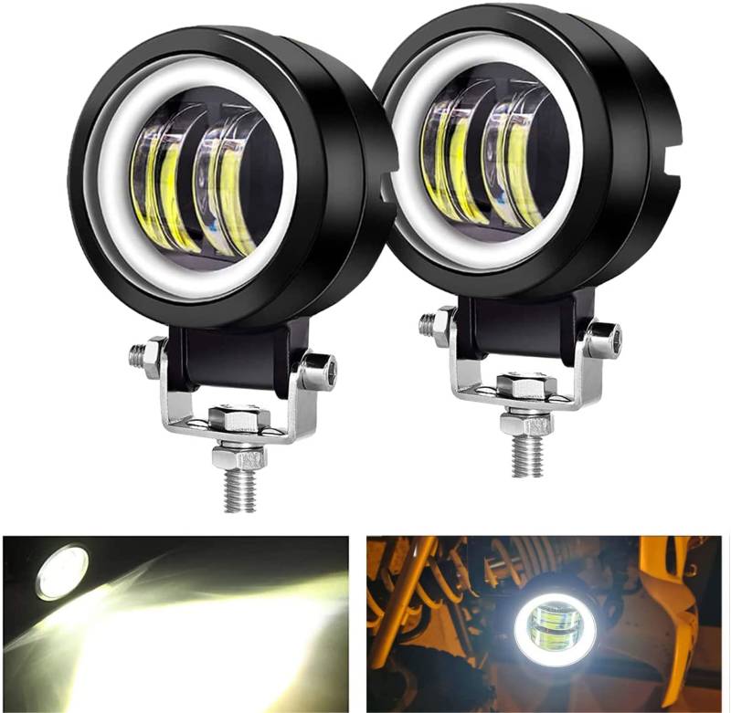 YUGAUNG Paar 3” Runde -Nebelscheinwerfer DRL Angel Eyes 6000K 80W 8000lm 10-80V DC LED Projekt Weiß SUV Motorräder IP68 Verstellbare Montagehalterungen Wasserdicht. von YUGUANG