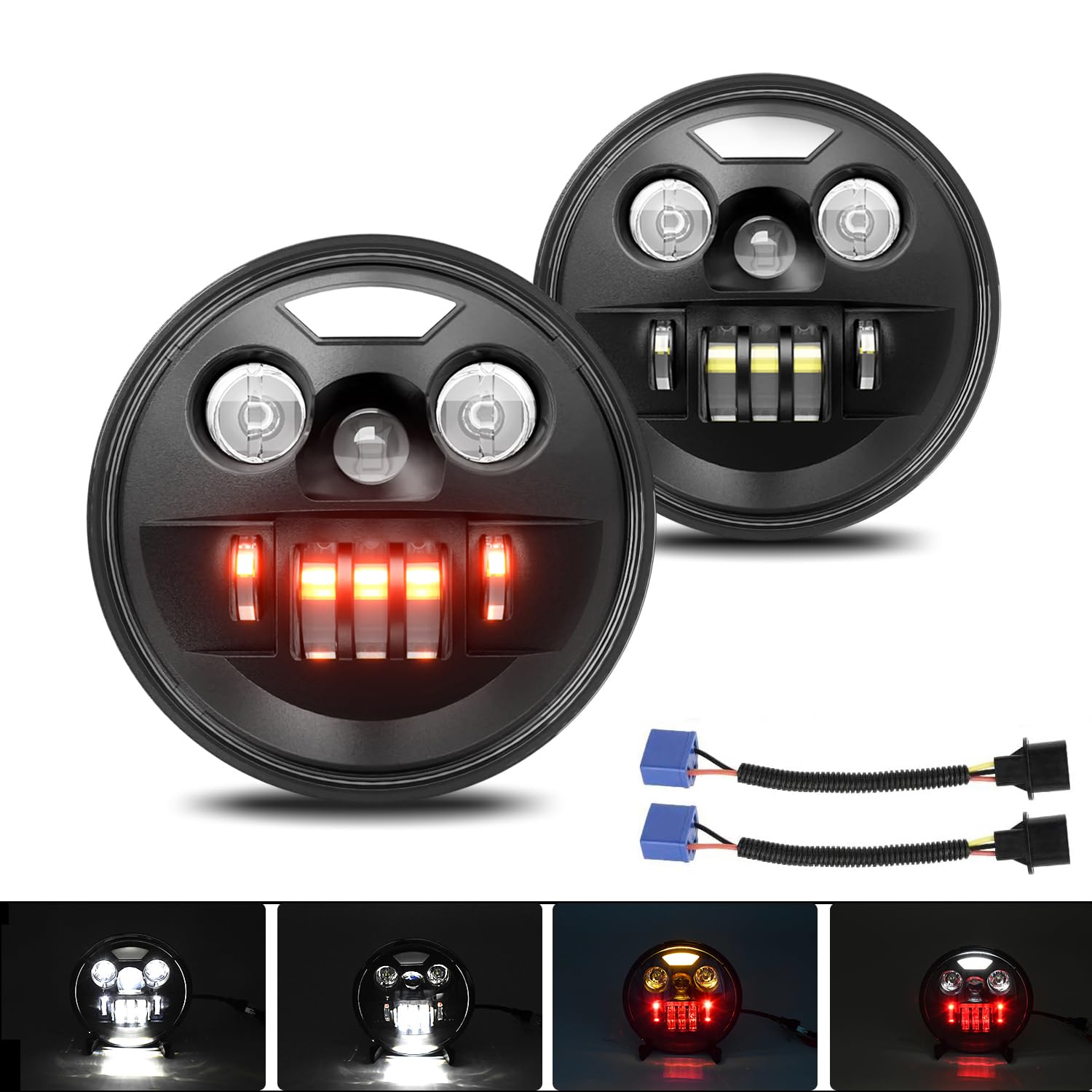 YUGUANG Paar 7" Arbeitsscheinwerfer 150W 15000LM Devil's Eye Rotlicht 3500K+6000K 4 Modes Lights Round Black LED Off Road Kreuzungslicht DRL HI LO Beam für Wrangler JK TJ LJ CJ Hummber von YUGUANG