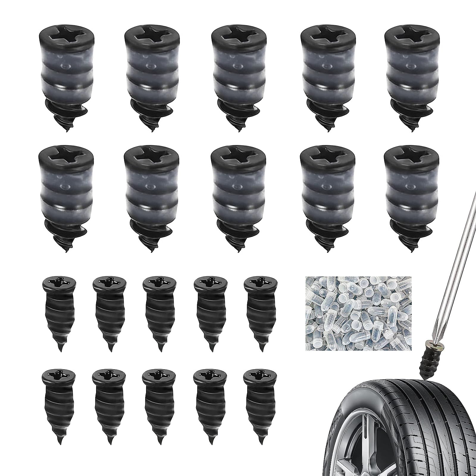 YUGUOLAN 20 Stück Tyre Repair Kit, Motorradreifen Reparaturset, Vakuum Reifen Reparatur Nagel, Motorrad Reifen, Für Fahrradflickzeug, Pkw, LKW, Wohnwagen U. Mehr (10S + 10L) von YUGUOLAN