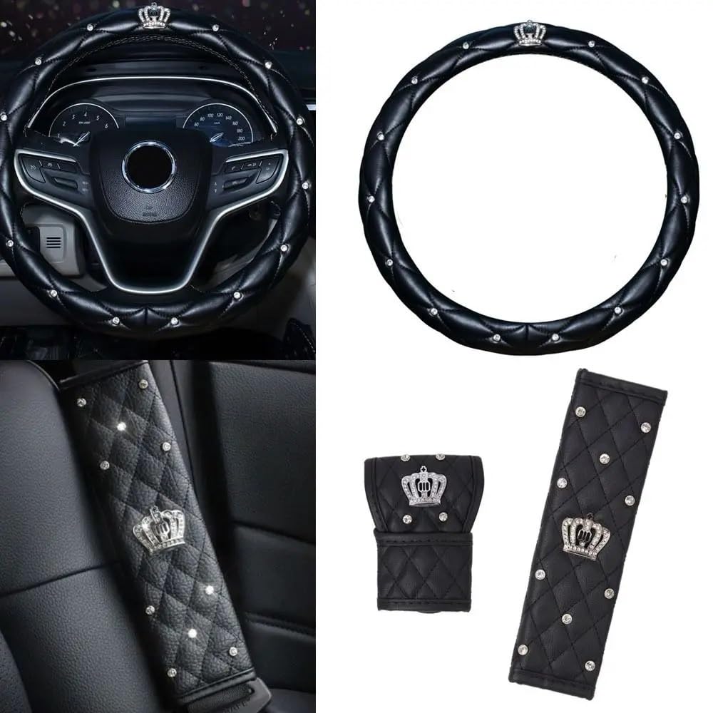 Auto-Lenkradabdeckung Frauen PU Leder Auto Lenkradbezug Diamant Schwarz Rosa Auto Radkappen Fällen Auto-Lenkradschutz von YUIBFWQ