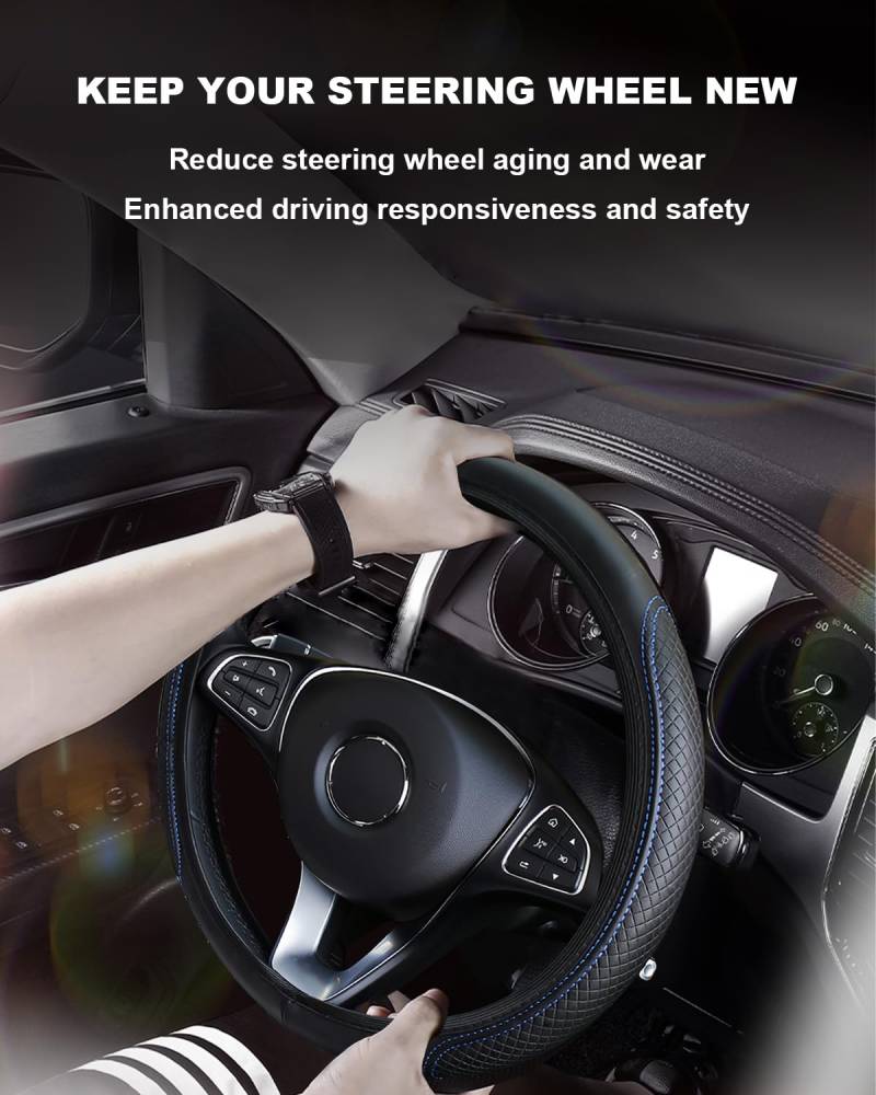 Lenkradbezug Leder, Lenkradhüllen Universal Anti Rutsch Atmungsaktiv Elastizität 3D-Prägung Mikrofaser Auto Lenkradbezug Schutzhülle Steering Wheel Cover 37-38cm Schwarz Blau von YUJINGTING