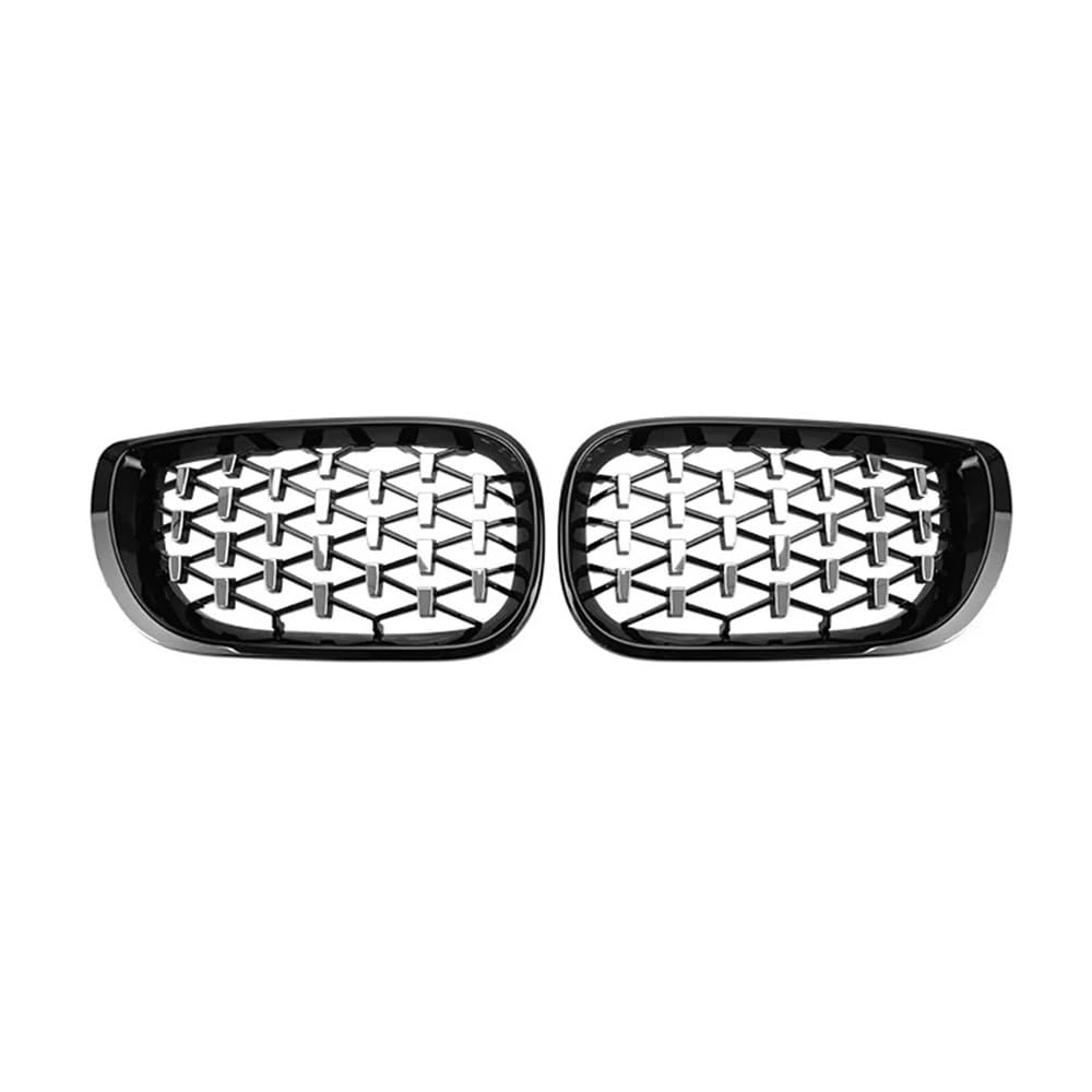 YULEGUDI Kühlergrill Passend Auto Frontstoßstange Nierenhaube Diamant Nierengrill Renngrill Hellschwarz Für BM&W Für E46 4-Türer Touring Limousine 2002-2005(Black Silver) von YULEGUDI