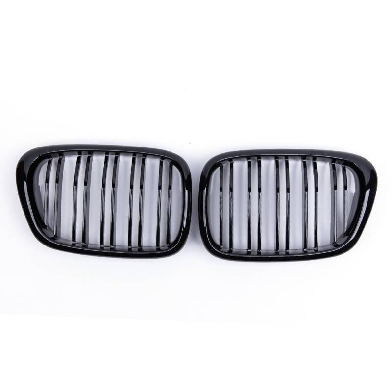 YULEGUDI Kühlergrill Passend Für BM&W E39 5 Series 520 525 528 1999 2000 2001 2002 2003 EIN Paar Doppellamellen-Auto-Frontgrill Nierengrill Renngrill(Schwarz glänzend) von YULEGUDI