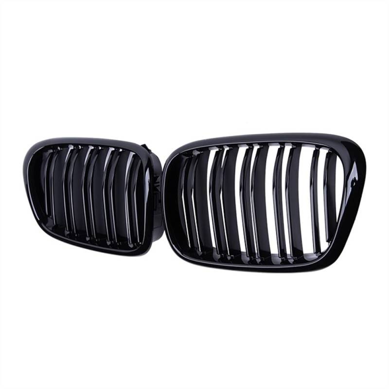 YULEGUDI Kühlergrill Passend Für BM&W E39 5er 525 528 1999–2003 Kohlefaser 2 Stück Auto-Frontstoßstange Haube Nieren-Racing-Grill Dual-Lamellengitter(Schwarz glänzend) von YULEGUDI