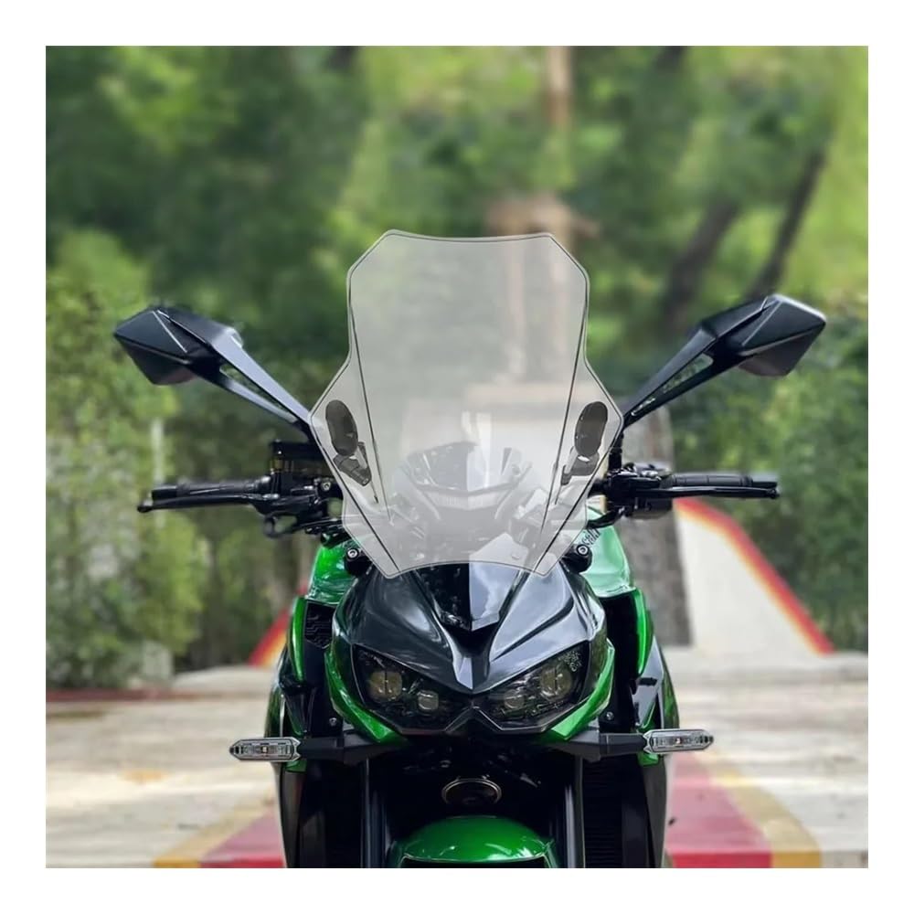 YULEGUDI Motorrad Windschild Für K&awasaki Für Z400 Für Z650 Für Z750 Für Z800 Für Z800E Für Z900 Für Z900RS Motorrad Einstellbare Windschutzscheibe Universal(Transparent) von YULEGUDI