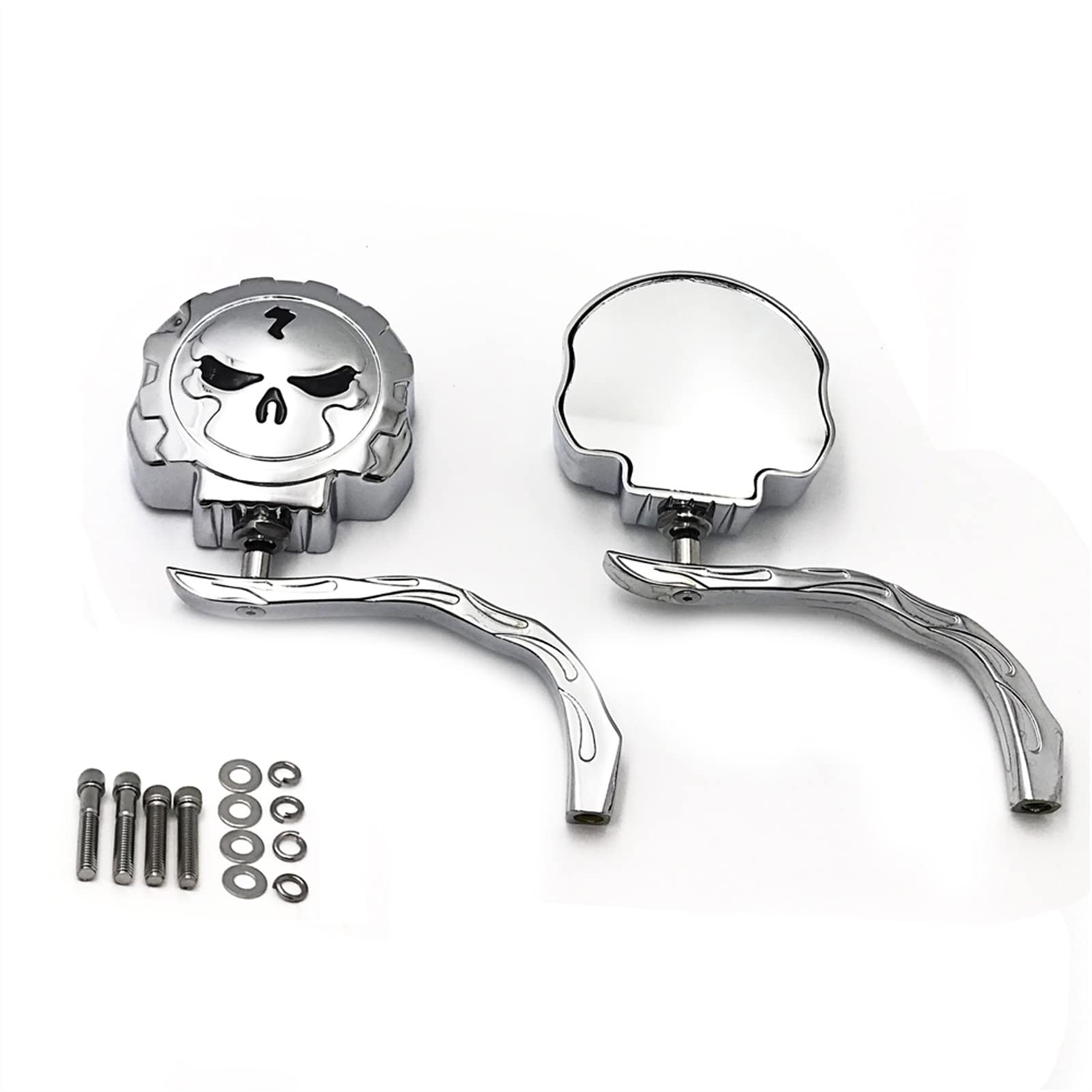 Spiegel Motorbik Universal Motorrad Bike Skull Rückspiegel 8mm 10mm Für Hon&d*a, Su*zu&ki, KA*WASA&KI, Victory, Ya*ma&ha Und Harley Davidson Motorrad-Seitenspiegel(Silver) von YUNDVLT