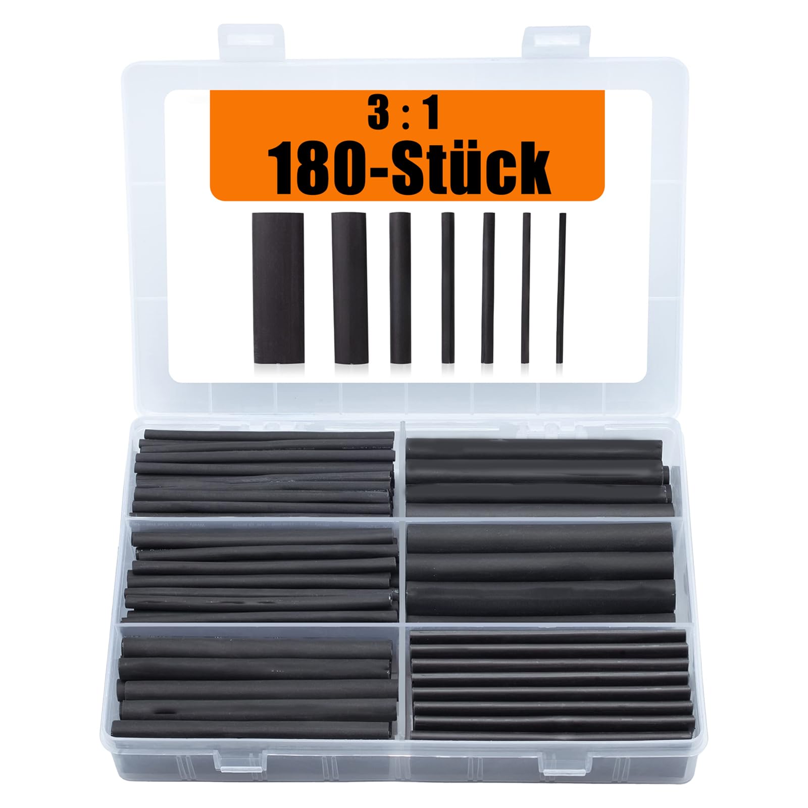 180 Pcs Schrumpfschlauch Set mit Kleber, 7 Größen Heat Shrink Tube, Schrumpfschlauch Schwarz, Schrumpfschlauch Wasserdicht, Schrumpfschlauch Kabelmuffe, für Elektrische Isolierung und Kabelverbinder von YUNXCNA