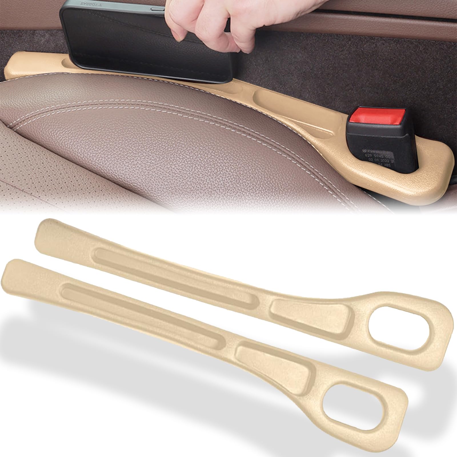 Autositz Spaltfüller, 2 Stück Sitzspaltfüller, Autositz Lückenfüller, Autonahtfüller Streifen, Universal Autositzlückenfüller, mMit Box, Geeignet für Kleine Gegenstände Handy Sitzlücke, Beige von YUNXCNA