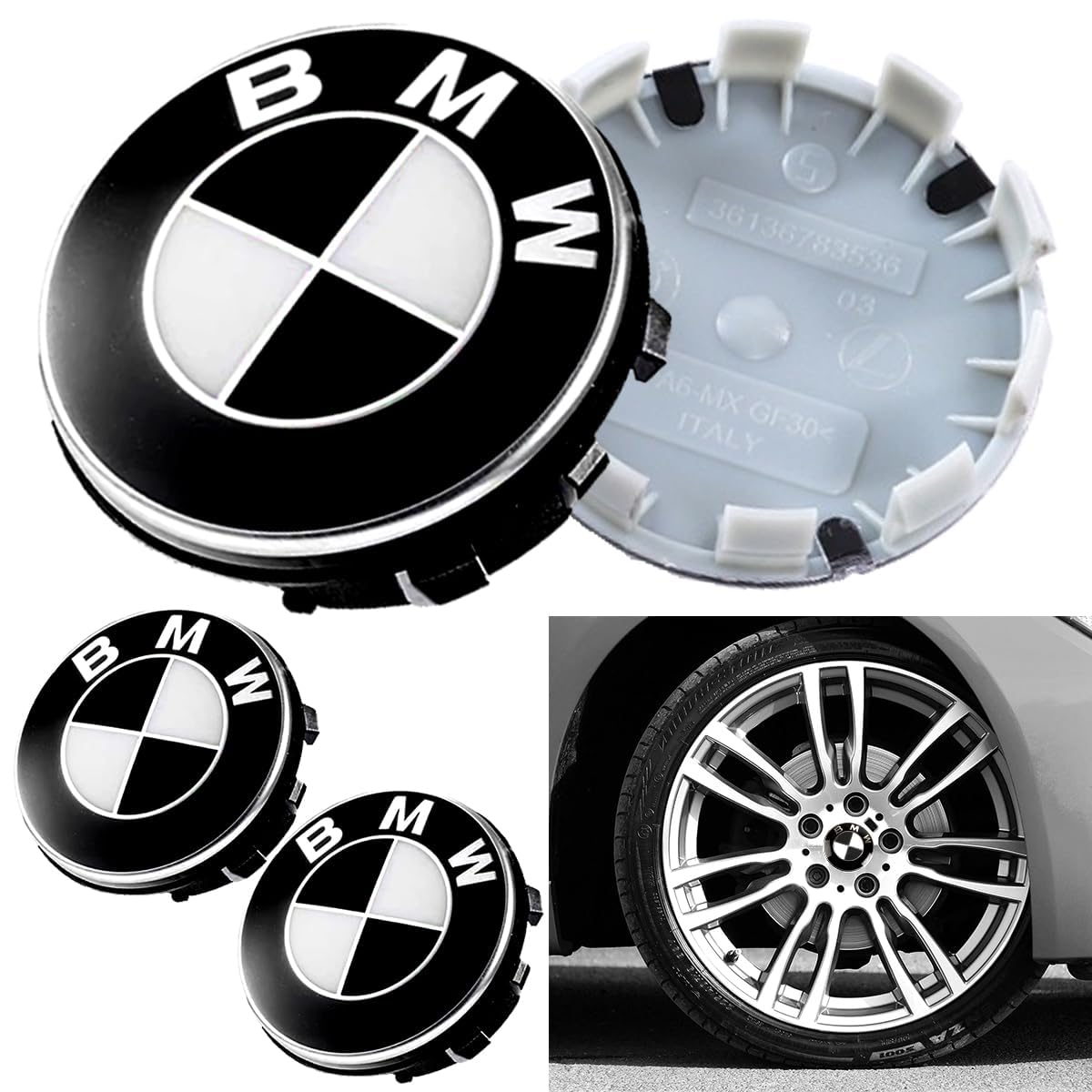 4 Stück Auto Radkappen, Radnabenkappen 68 mm, Nabendeckel, Überlegene Qualität Logo Wheel Centre Emblem Badge Roundel Hub Cap Elgenkappen Autozubehör Wasserdicht Staub (Schwarz) von YUPDFGB