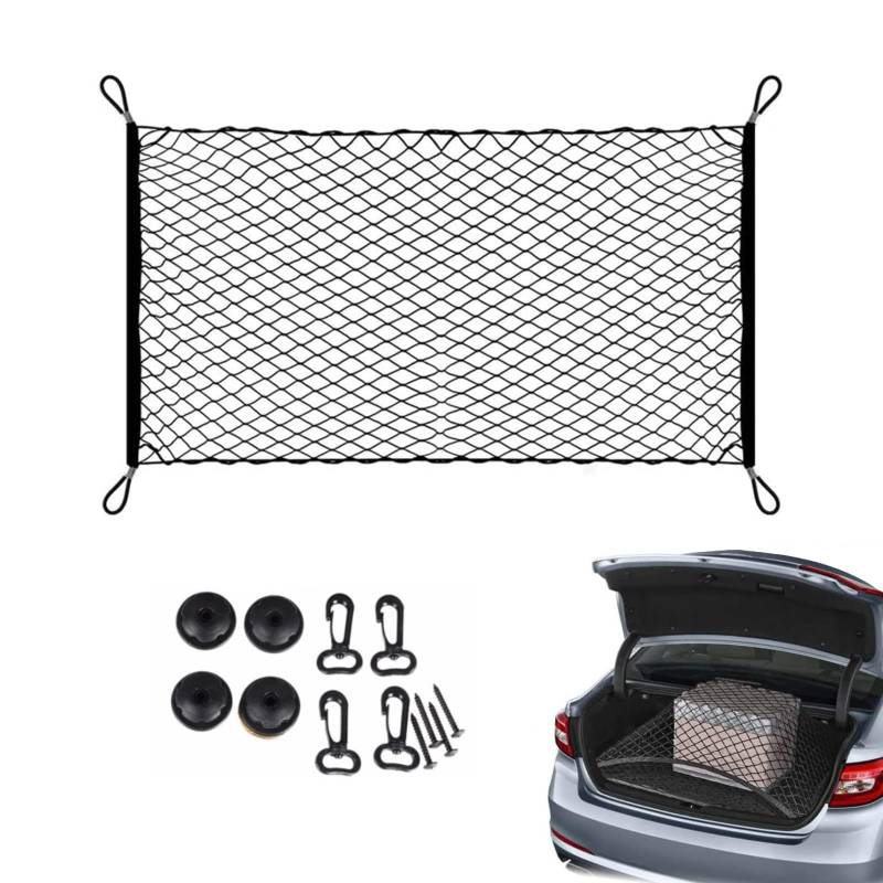 Kofferraum Gepäcknetz,Auto Kofferraumnetz Elastisch 70cm x 120cm,Nylon Fest,Aufbewahrung Netz Car Storage Lagerung Mesh Organizer,mit 4 Massiven Haken,für Universal,Meisten Arten von Fahrzeugen,Hunde von WANGDEFU