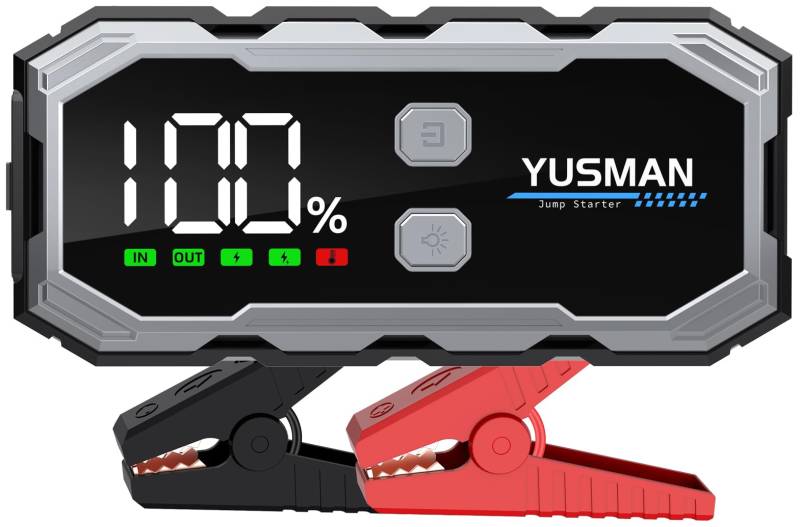 YUSMAN Starthilfe Powerbank,3000A 12V Auto Batterie Starthilfe12800mAh(für 7L Benzin oder 5.5L Diesel), tragbare Auto-Starthilfe mit LCD-Display, schnelles Aufladen, extra großes LCD-Display von YUSMAN