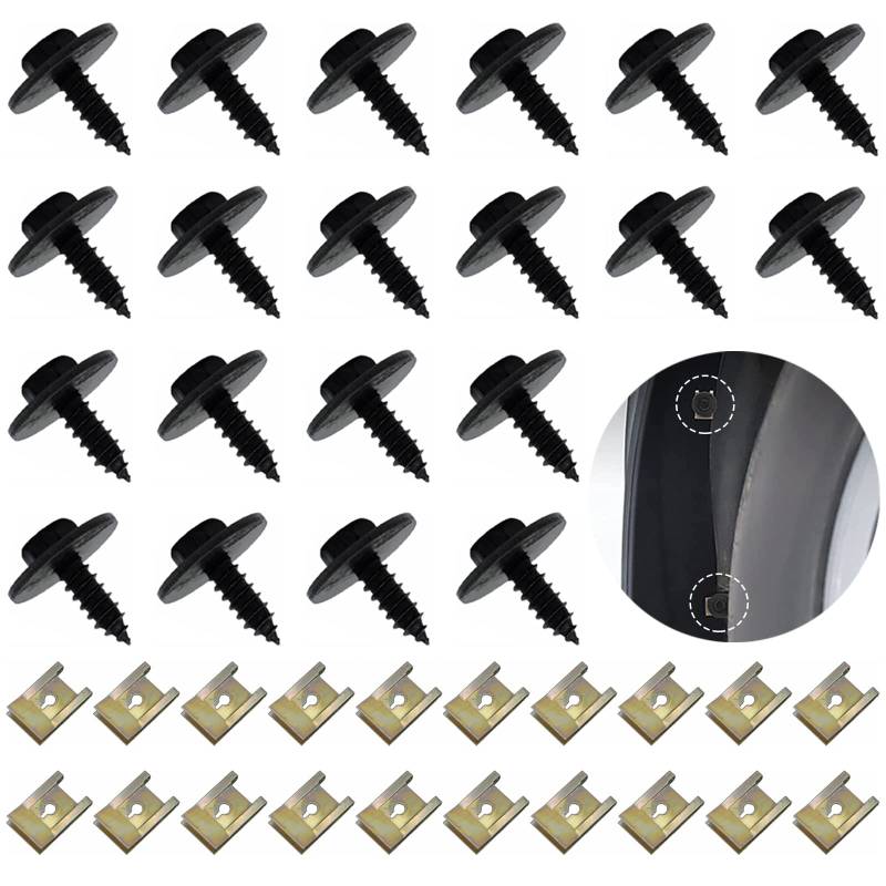 YUTOU 20 Sätze Schraube Mutter Clip Kit, Sechskant Blechschrauben Befestigung Blechmutter Clip Klammer Radkasten Abdeckung Unterboden KotflÜGel mit Schrauben für Auto (4,8mm Gewindedurchmesser) von YUTOU