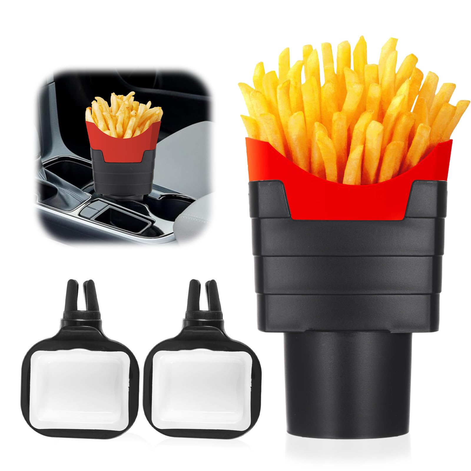 3 Stück Auto Pommes Halter Pommeshalter Halter Auto Saucenhalter Pommes-Frites-Becherhalter Auto Pommes und Saucenhalter Clip-Set Auto Pommes Frites Rack mit Soßenhalter Pommes Becherhalter für Snacks von YUWJOOWEE