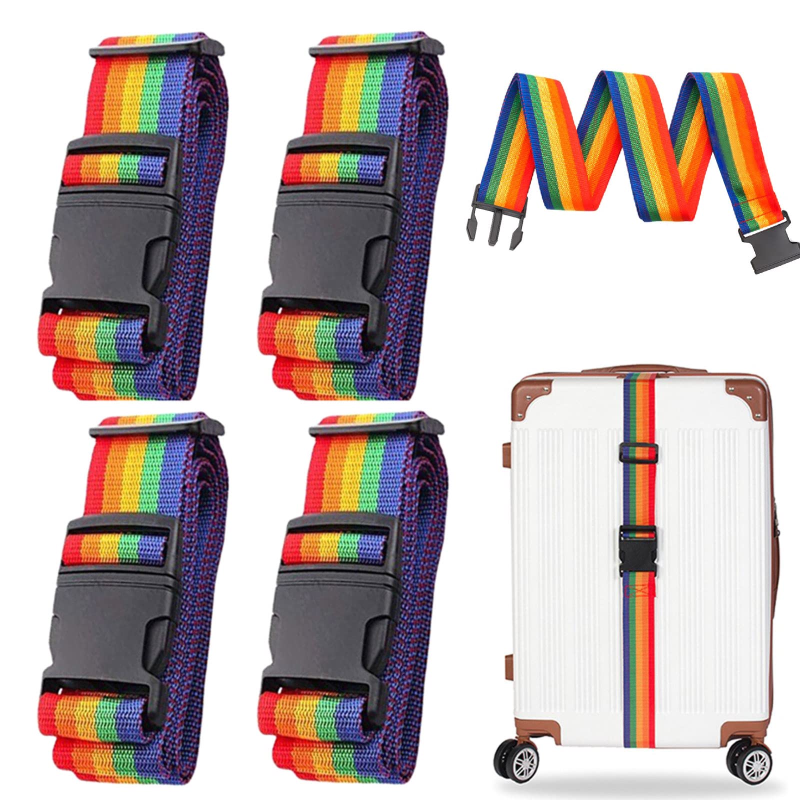 Koffergurt Kofferband Gurt Koffergurte Kofferbänder Gurte Koffergürtel Luggage Strap Koffer Gurtband Packriemen Gepäckgurt Kreuzgurt Bag Band Straps, 4 Stück Mehrfarbig von YVIFEVG