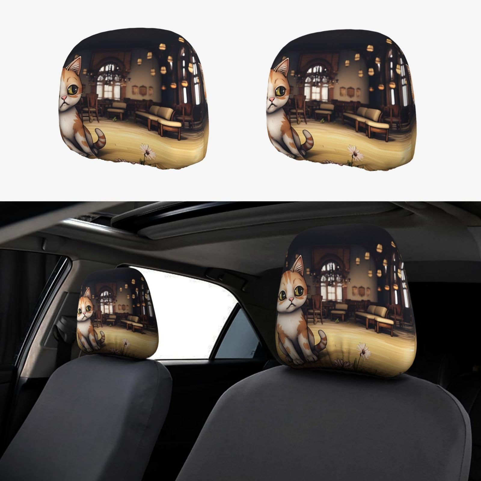 YVNKHKU Auto-Kopfstützenbezug mit niedlichem Steampunk-Design, personalisierbar, weich, atmungsaktiv, passend für die meisten Autos, Limousinen, Lieferwagen, 2 Stück von YVNKHKU