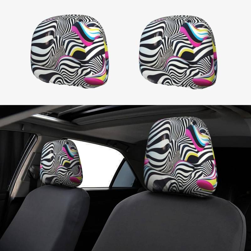 YVNKHKU Zebra Op Art Autositzbezug mit Kopfstützenbezügen für das Auto, weich, atmungsaktiv, passend für die meisten Autos, Limousinen, Vans, Fahrzeuge, 2 Stück von YVNKHKU