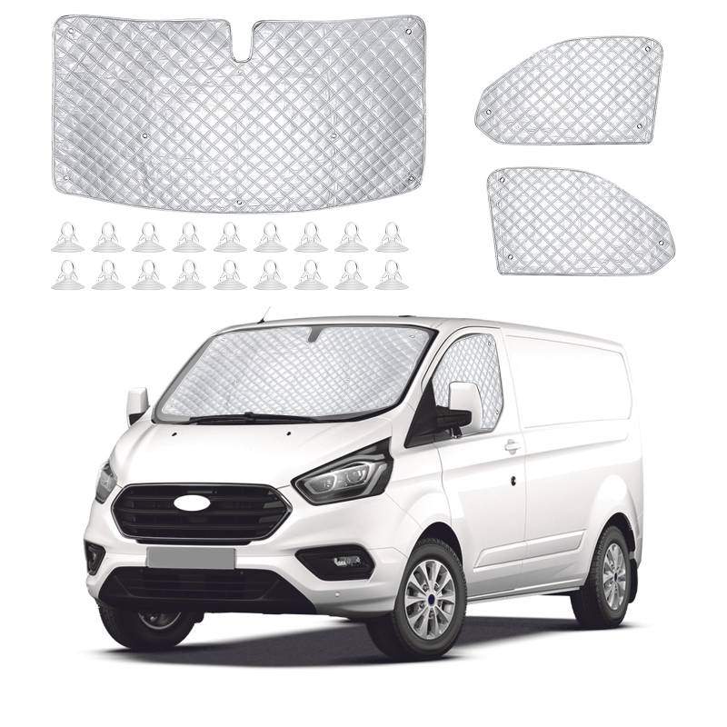 Fenster-Frontscheibenabdeckung für Ford Transit Custom, 3-teiliges Sonnenschutz-Sonnenschutz-Set, interne thermische Jalousie für Ford Transit Custom Van von YWNYT