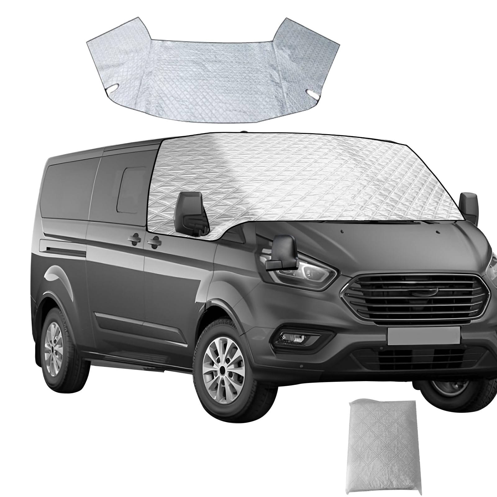 YWNYT Windschutzscheibenabdeckung für Ford Transit Custom, 2-lagige Baumwolle mit unterem Magnet, Frontscheiben-Wickelabdeckung Faltbare Thermo-Windschutzscheibenabdeckung gegen Sonne, Schnee, Frost, von YWNYT