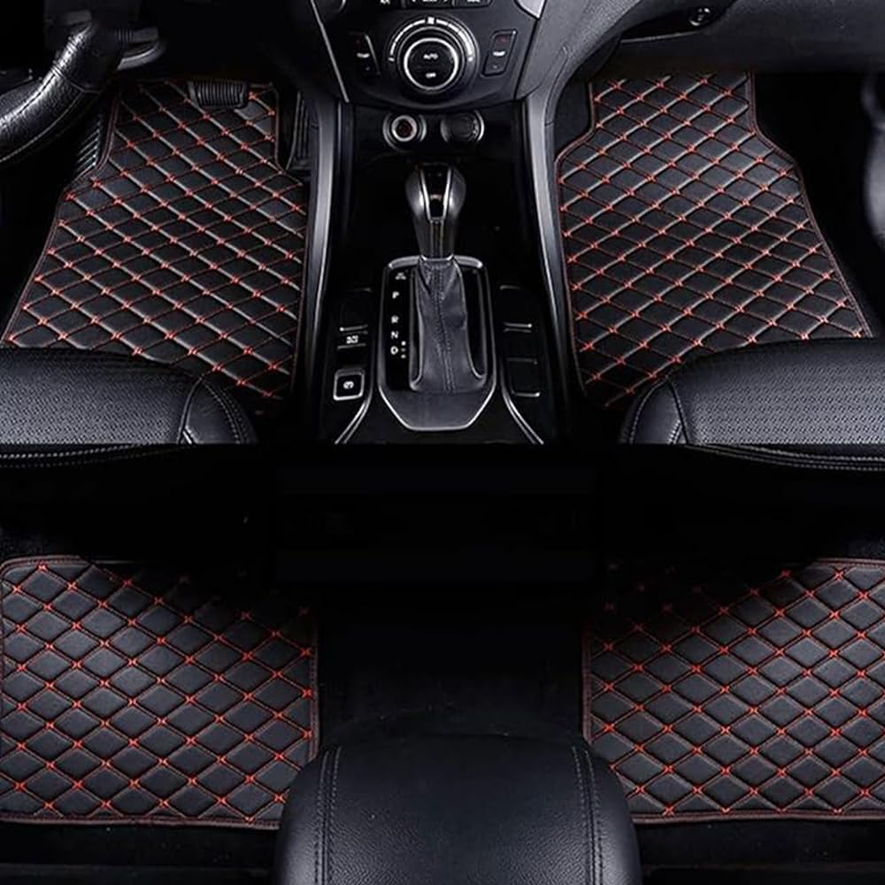 Auto Fußmatten für Nissan Juke F15 2014-2019, Auto FußMatten Leder wasserdichte rutschfest Fussmatten Set Accesorios,Black-Red1 von YWWNB