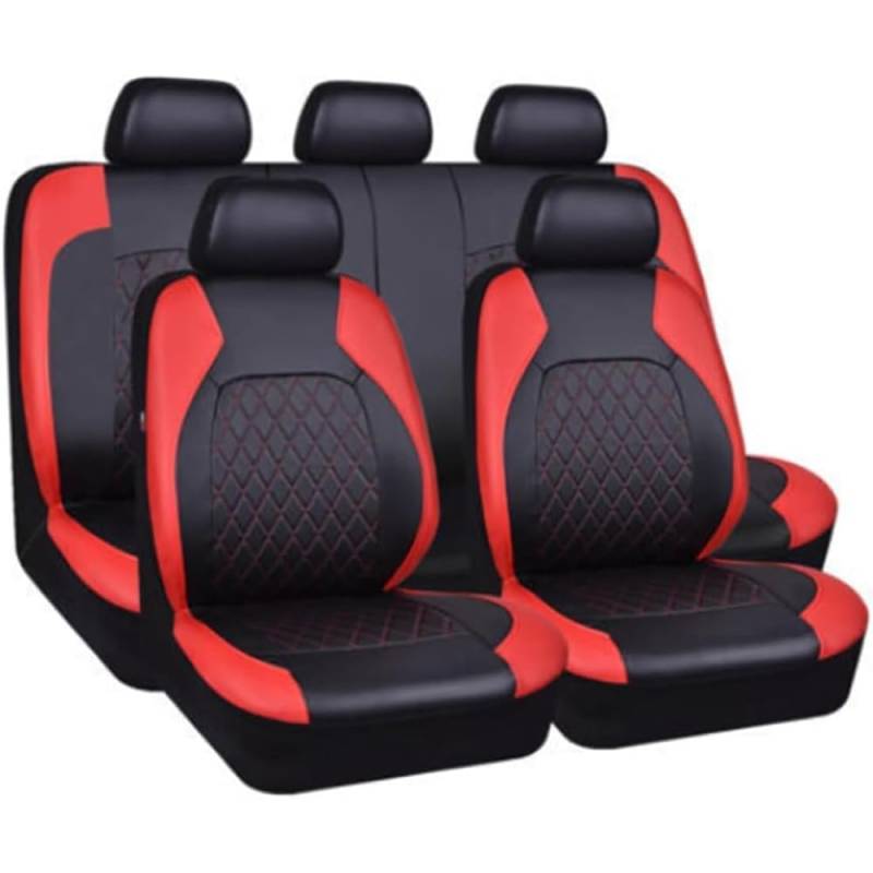 YWWNB Autositzbezüge für Ford C-Max 2003-2018 5 Seats, Autositzbezug Vorne Hinten Schonbezüge Wasserdichter Sitzbezug Zubehör,Black-Red1 von YWWNB