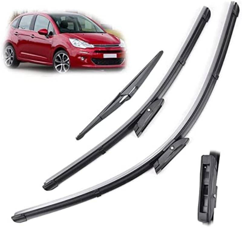 26" + 16" + 12" Wischerblätter Set vorne und hinten Windschutzscheibe Scheibenwischer für Citroen C3 MK2 Schrägheck 2009–2016 Scheibenwischer von YXDSXYG