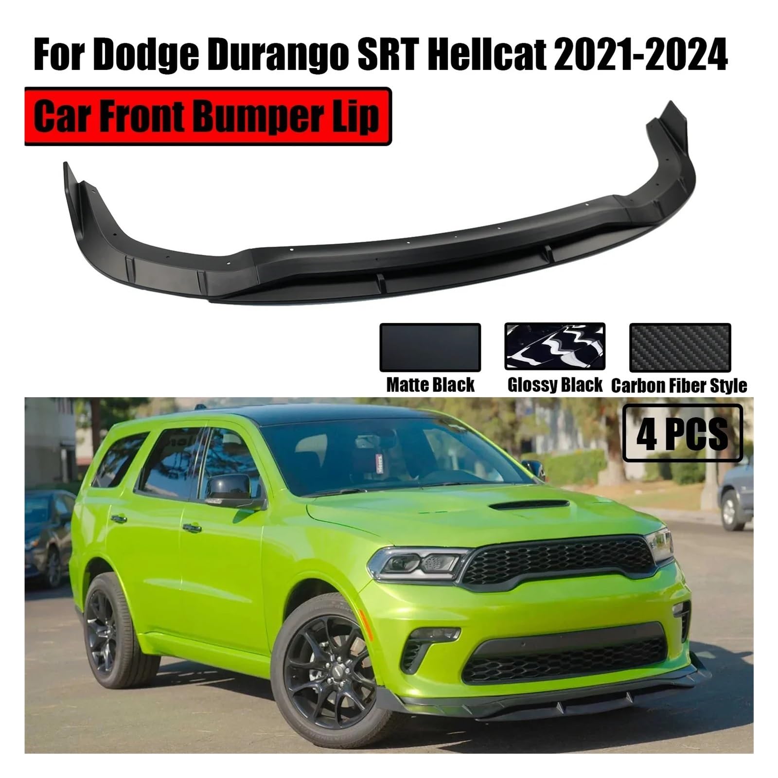 4 STÜCKE Kompatibel for Dodge Durango SRT Hellcat 2021-2024 Auto Frontstoßstange Lip Demon Style Doppeldecker Splitter Spoiler Carbon Fiber Style(Black) von YYEFNMAZ