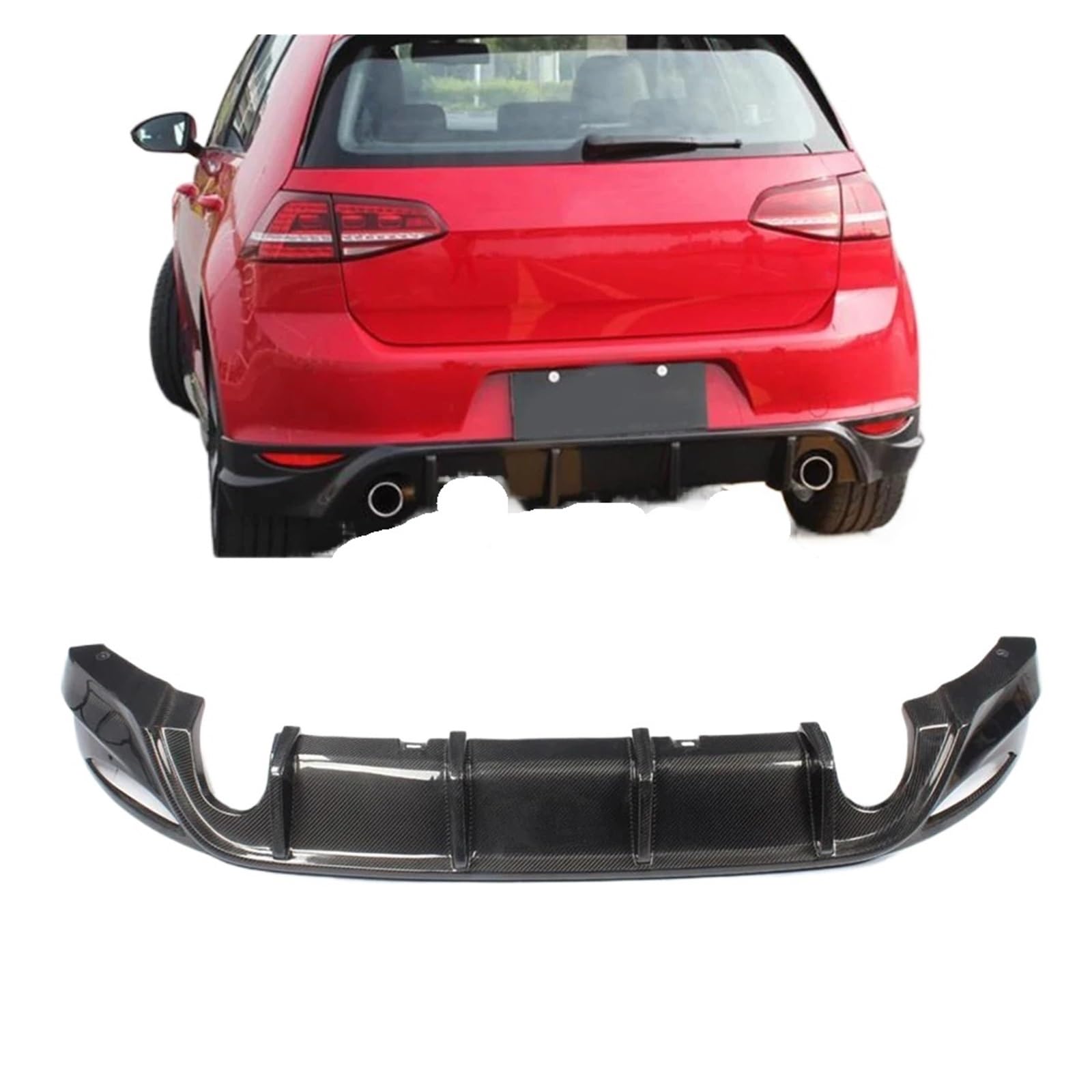 YYEFNMAZ Heckstoßstangen-Lippendiffusor-Spoiler, kompatibel for VW Golf 7 VII MK7 Standard GTI 2014–2017, Auspuffdiffusor aus Kohlefaser(Dual Exhaust One Out) von YYEFNMAZ