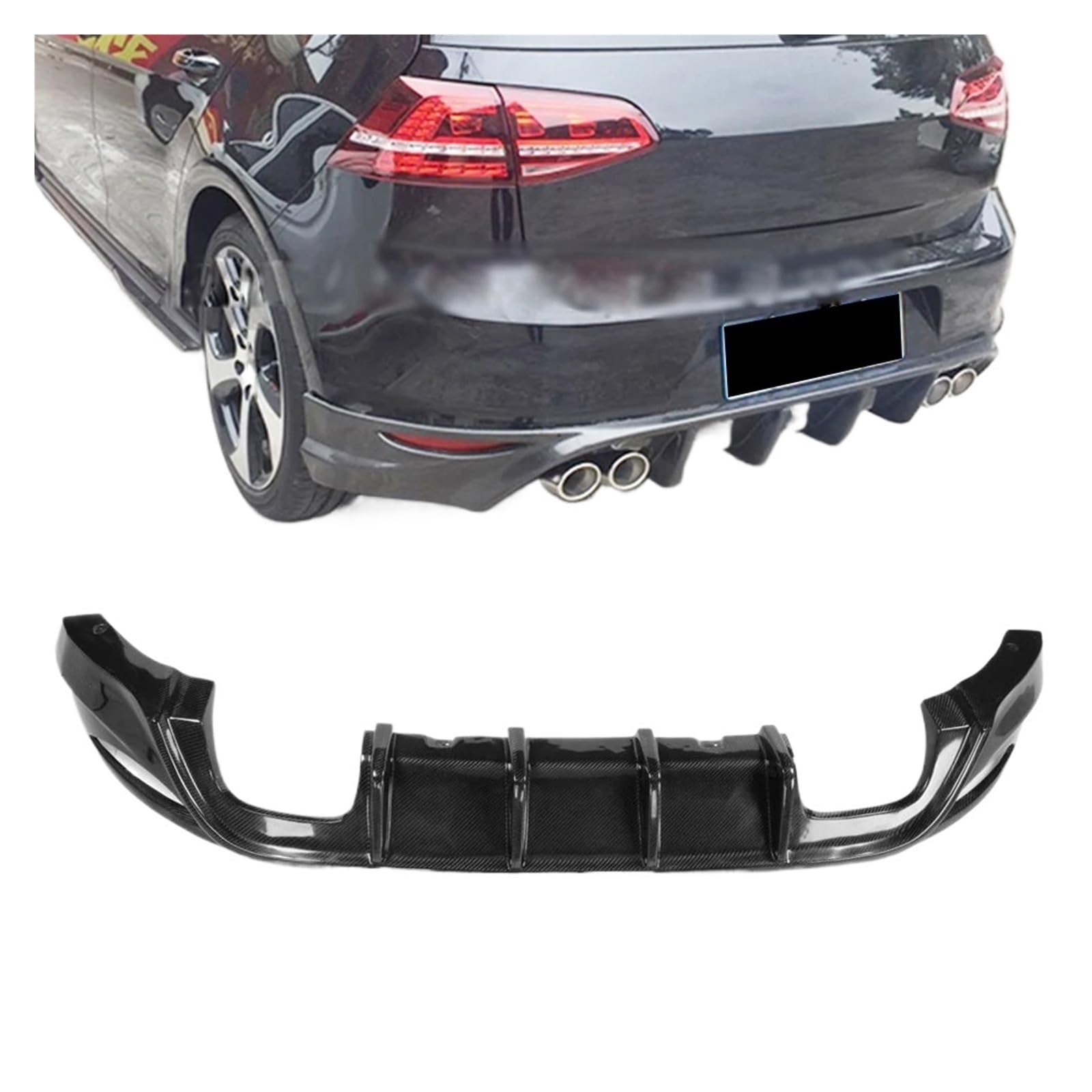 YYEFNMAZ Heckstoßstangen-Lippendiffusor-Spoiler, kompatibel for VW Golf 7 VII MK7 Standard GTI 2014–2017, Auspuffdiffusor aus Kohlefaser(Dual Exhaust Two Out) von YYEFNMAZ