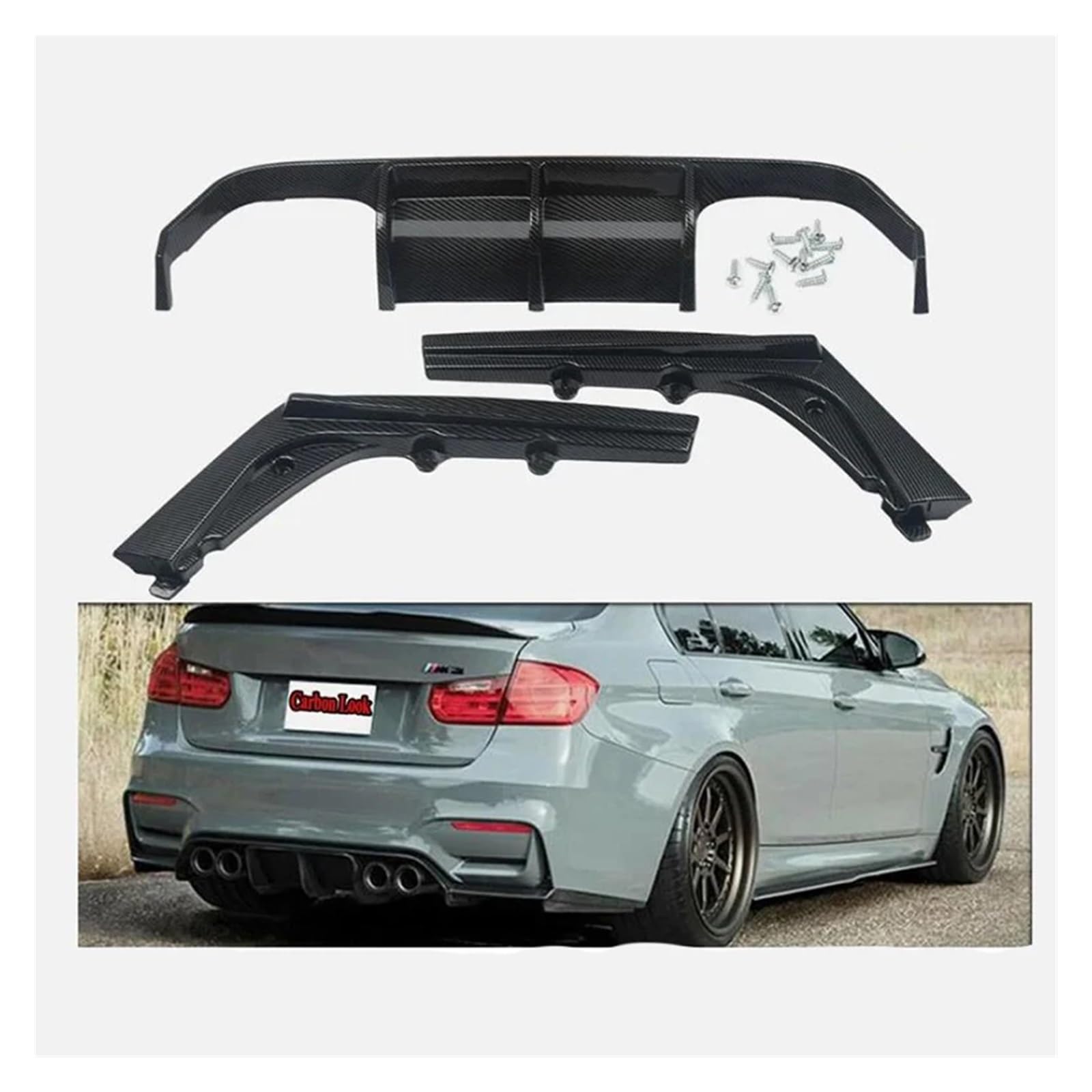 YYEFNMAZ Kompatibel for BMW F80 M3 F82 F83 M4 V-Stil 2015–2020, Heckstoßstangen-Diffusor, Splitter, Spoilerlippe, Unterkörper-Set, Kohlefaser-Look von YYEFNMAZ