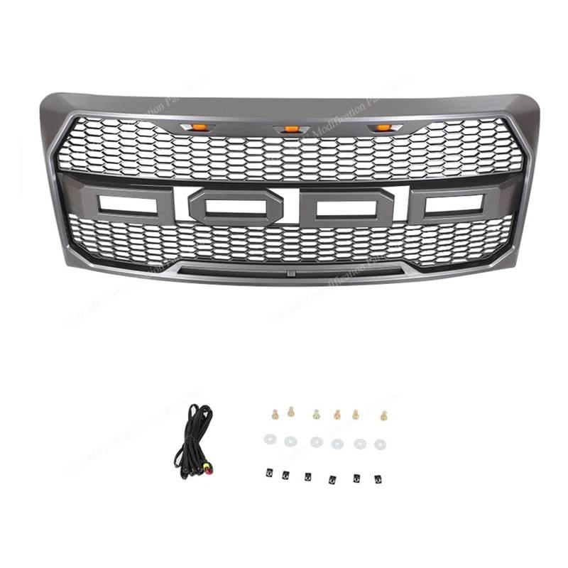 YYEFNMAZ Kompatibel for F150 2009–2014, Grill-Modifikation, Frontstoßstange mit LED-Licht, dekoratives Zubehör, ABS-Kunststoffgitter(Grey add letters) von YYEFNMAZ