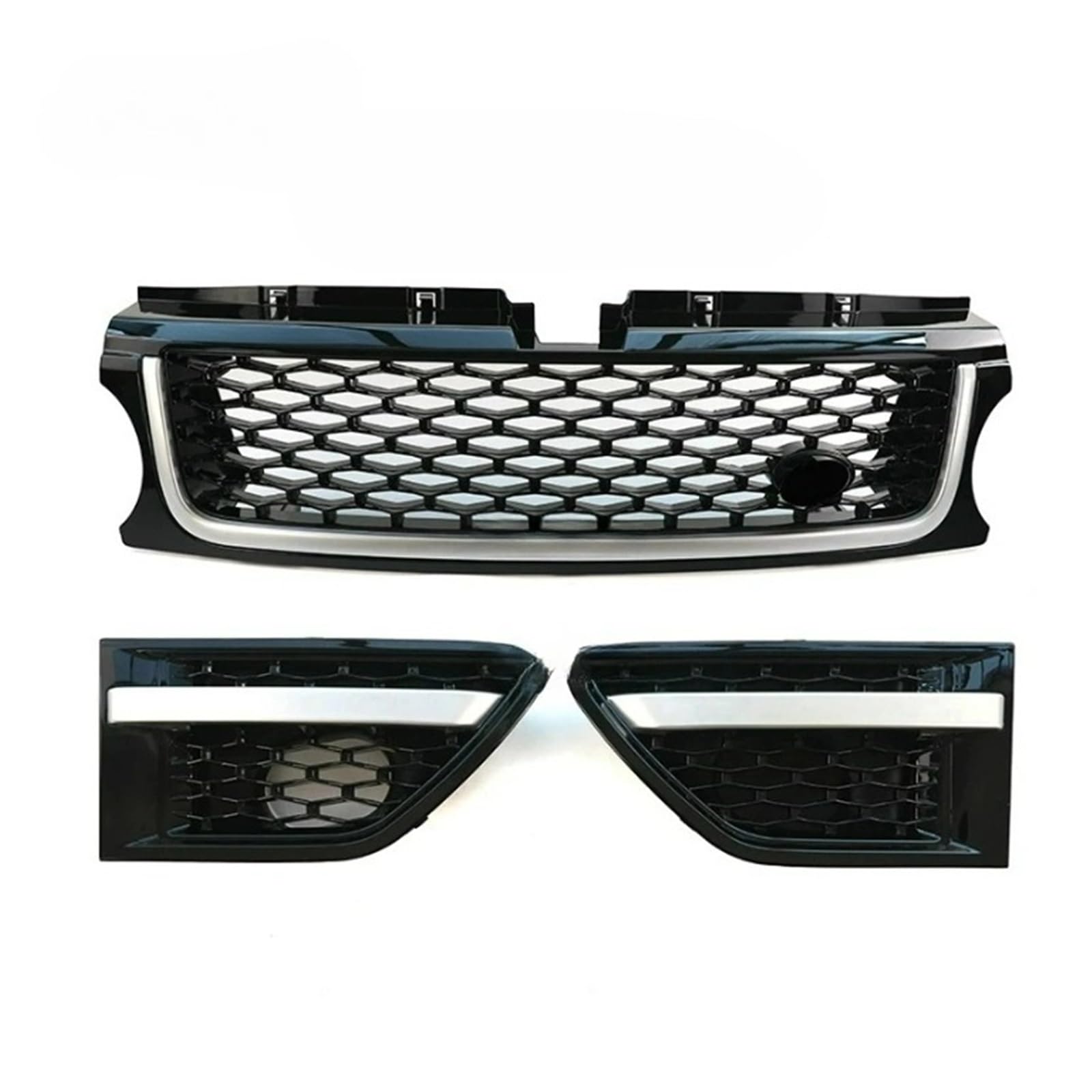 YYEFNMAZ Kompatibel for Land Rover -Range Rover Sport 2010-2013 L320 Auto-Frontstoßstangengrill, 3-teilig, ABS, seitliche Entlüftungsabdeckung, Grills, Autozubehör(Black Silver) von YYEFNMAZ