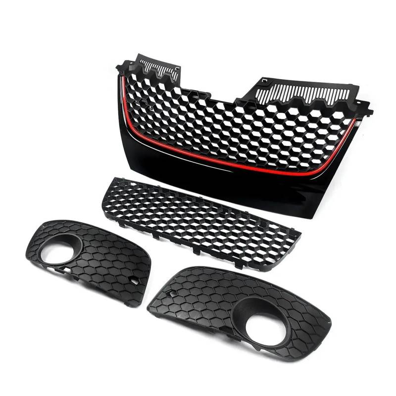 YYEFNMAZ Kompatibel for VW -Jetta GTI GLI /MK5 2006–2009. Frontstoßstange, oberer und unterer Netzgrill, rote Zierleiste von YYEFNMAZ